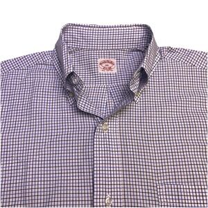 70s Brooks Brothers Shirt 14.5 Mens S/S 6 Button Down Blue Graph Check VGUC